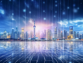 科技AI中国数字经济科技城市线条场景图